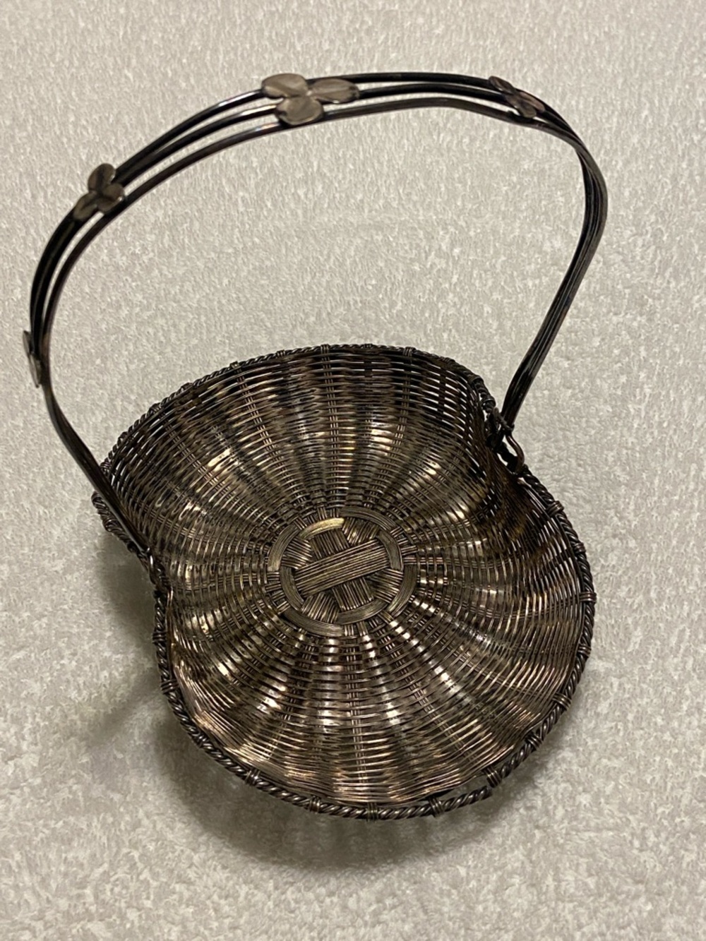 Vintage silver plated German Handcrafted floral Wicker Basket Bag with Handle